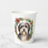 Tibetaanse Terriër Kerstkrans Feestelijke Pup Papieren Bekers (Achterkant)