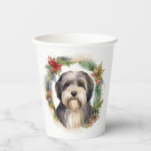 Tibetaanse Terriër Kerstkrans Feestelijke Pup Papieren Bekers (Voorkant)