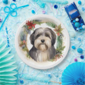 Tibetaanse Terriër Kerstkrans Feestelijke Pup Papieren Bordje (Feest)