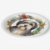 Tibetaanse Terriër Kerstkrans Feestelijke Pup Papieren Bordje (Gekanteld)