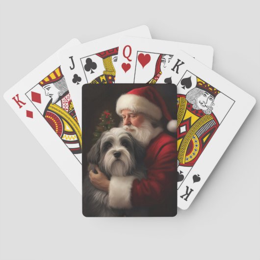 Tibetaanse Terriër Kerstman Festieve Kerstmis Pokerkaarten (Achterkant)