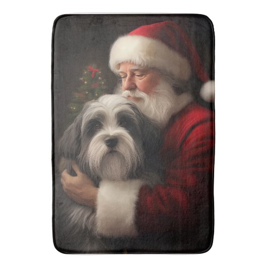 Tibetaanse Terrier Kerstman Festive Kerstmis Badmat (Voorkant Verticaal)