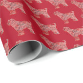 Tibetaanse Terriër Kerstmis Hond Silhouet Rood Cadeaupapier (Rol Hoek)