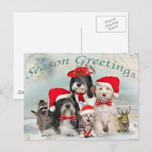 Tibetaanse Terriër Kerstmis met vrienden Feestdagenkaart (Voorkant / Achterkant)