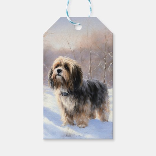 Tibetaanse Terriër Laat het Sneeuwen Kerstmis Cadeaulabel (Voorkant)