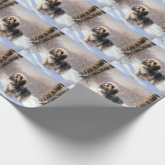 Tibetaanse terriër liet het sneeuwen Kerstmis Cadeaupapier (Hoek)