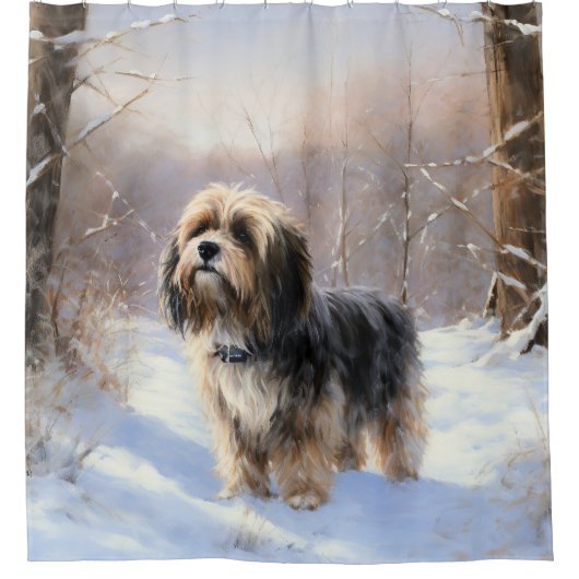 Tibetaanse terriër liet het sneeuwen Kerstmis Douchegordijn (Voorkant)