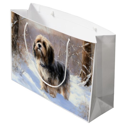 Tibetaanse terriër liet het sneeuwen Kerstmis Groot Cadeauzakje (Achterkant Gekanteld)