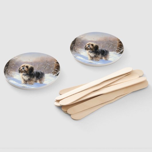 Tibetaanse terriër liet het sneeuwen Kerstmis Handwaaier (Niet-gemonteerd)