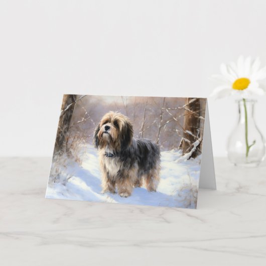 Tibetaanse terriër liet het sneeuwen Kerstmis Kaart (Kleine Plant)
