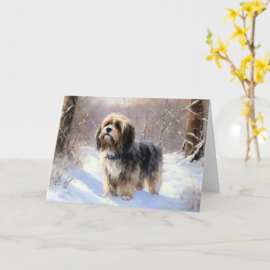 Tibetaanse terriër liet het sneeuwen Kerstmis Kaart (Gele Bloem)