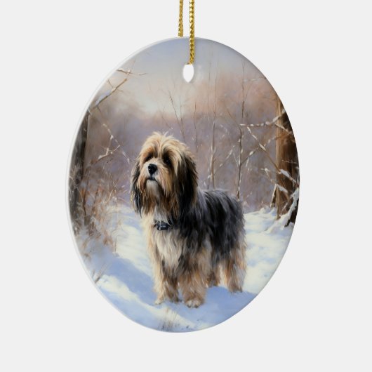 Tibetaanse terriër liet het sneeuwen Kerstmis Keramisch Ornament (Rechts)