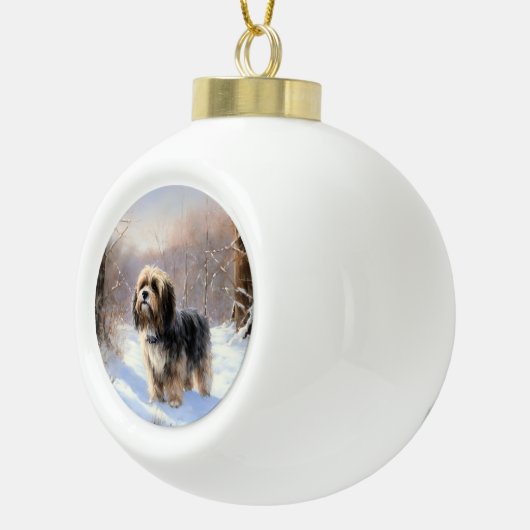 Tibetaanse terriër liet het sneeuwen Kerstmis Keramische Bal Ornament (Rechts)