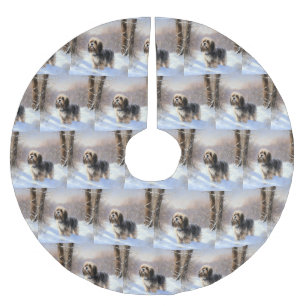 Tibetaanse terriër liet het sneeuwen Kerstmis Kerstboom Rok