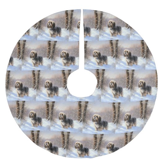 Tibetaanse terriër liet het sneeuwen Kerstmis Kerstboom Rok (Voorkant)