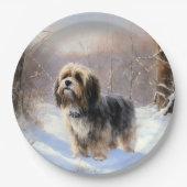 Tibetaanse terriër liet het sneeuwen Kerstmis Papieren Bordje (Voorkant)