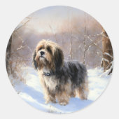 Tibetaanse terriër liet het sneeuwen Kerstmis Ronde Sticker (Voorkant)