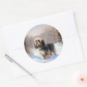 Tibetaanse terriër liet het sneeuwen Kerstmis Ronde Sticker (Envelop)