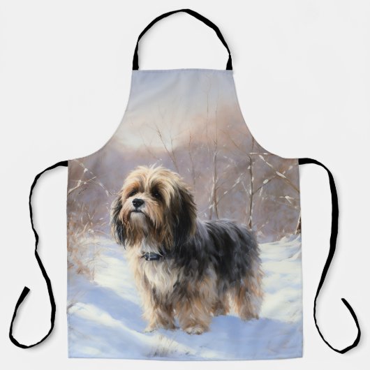 Tibetaanse terriër liet het sneeuwen Kerstmis Schort (Voorkant)