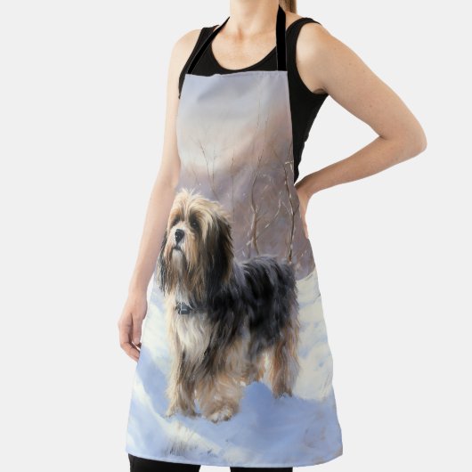 Tibetaanse terriër liet het sneeuwen Kerstmis Schort (Insitu)