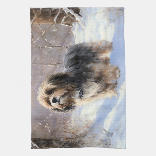 Tibetaanse terriër liet het sneeuwen Kerstmis Theedoek (Verticaal)