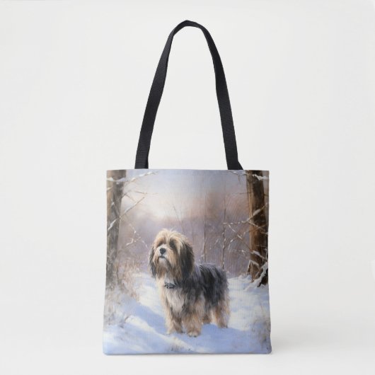 Tibetaanse terriër liet het sneeuwen Kerstmis Tote Bag (Voorkant)