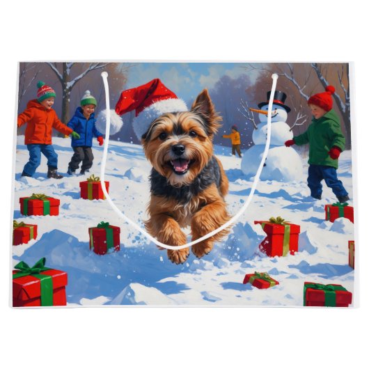 Tibetaanse Terriër loopt in de sneeuw met kerst Pe Groot Cadeauzakje (Voorkant)