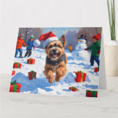 Tibetaanse Terriër loopt in de sneeuw met kerst Pe Kaart (Voorkant)