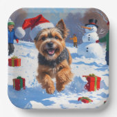 Tibetaanse Terriër loopt in de sneeuw met kerst Pe Papieren Bordje (Voorkant)