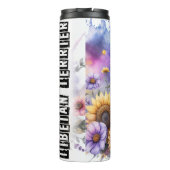 Tibetaanse terriër met bloemenachtergrond thermosbeker (Achterkant)