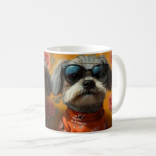 Tibetaanse Terriër met Hart Rozen Valentijnsdag Koffiemok (Voorkant rechts)