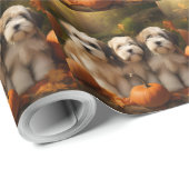 Tibetaanse Terriër Puppy Herfst Delight Pompoen Cadeaupapier (Rol Hoek)