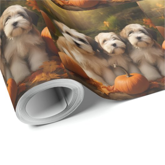 Tibetaanse Terriër Puppy Herfst Delight Pompoen Cadeaupapier (Rol Hoek)