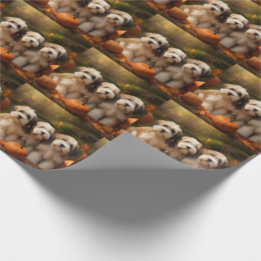 Tibetaanse Terriër Puppy Herfst Delight Pompoen Cadeaupapier (Hoek)