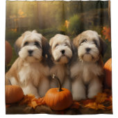 Tibetaanse Terriër Puppy Herfst Delight Pompoen Douchegordijn (Voorkant)