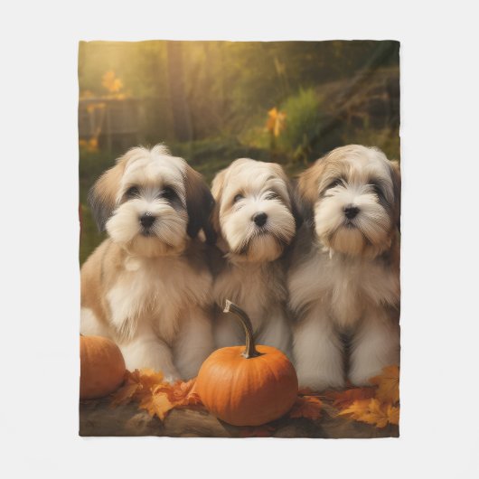 Tibetaanse Terriër Puppy Herfst Delight Pompoen Fleece Deken (Voorkant)