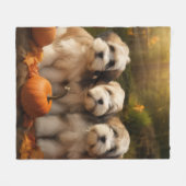 Tibetaanse Terriër Puppy Herfst Delight Pompoen Fleece Deken (Voorkant (Horizontaal))