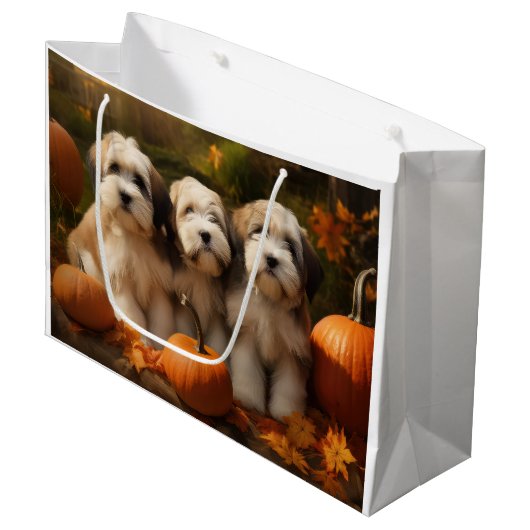 Tibetaanse Terriër Puppy Herfst Delight Pompoen Groot Cadeauzakje (Voorkant Gekanteld)
