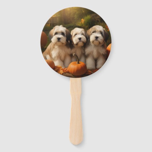 Tibetaanse Terriër Puppy Herfst Delight Pompoen Handwaaier (Voorkant)