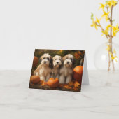 Tibetaanse Terriër Puppy Herfst Delight Pompoen Kaart (Gele Bloem)