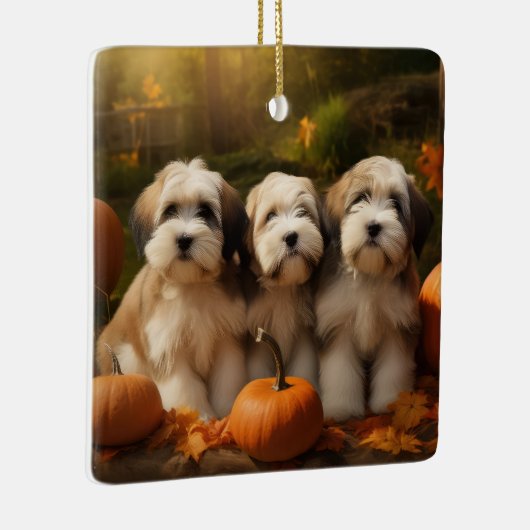 Tibetaanse Terriër Puppy Herfst Delight Pompoen Keramisch Ornament (Rechts)