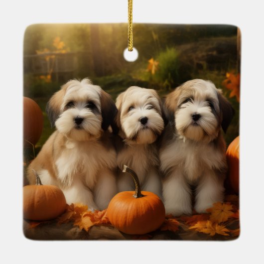 Tibetaanse Terriër Puppy Herfst Delight Pompoen Keramisch Ornament (Achterkant)