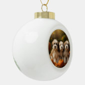 Tibetaanse Terriër Puppy Herfst Delight Pompoen Keramische Bal Ornament (Links)