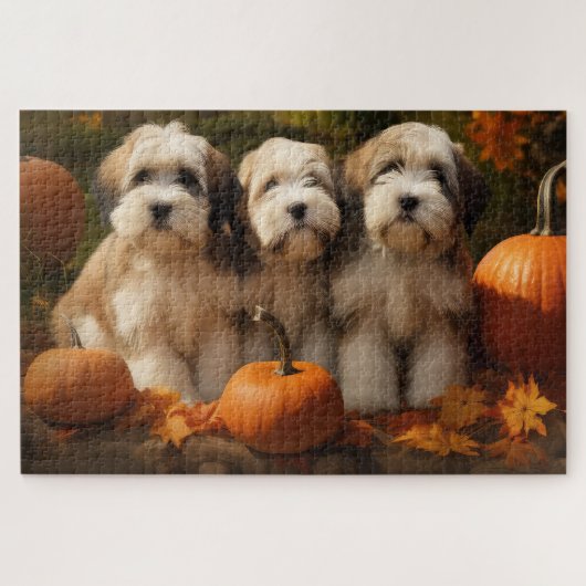 Tibetaanse Terriër Puppy Herfst Delight Pompoen Legpuzzel (Horizontaal)