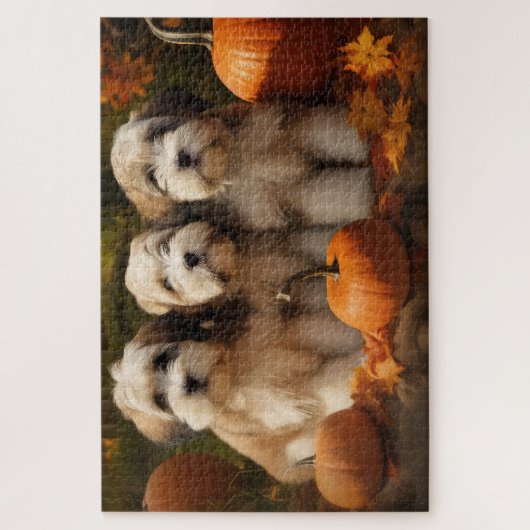 Tibetaanse Terriër Puppy Herfst Delight Pompoen Legpuzzel (Verticaal)