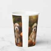 Tibetaanse Terriër Puppy Herfst Delight Pompoen Papieren Bekers (Links)