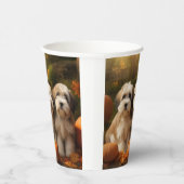 Tibetaanse Terriër Puppy Herfst Delight Pompoen Papieren Bekers (Rechts)