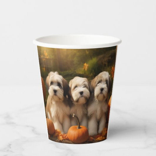 Tibetaanse Terriër Puppy Herfst Delight Pompoen Papieren Bekers (Voorkant)