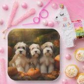 Tibetaanse Terriër Puppy Herfst Delight Pompoen Papieren Bordje (Feest)
