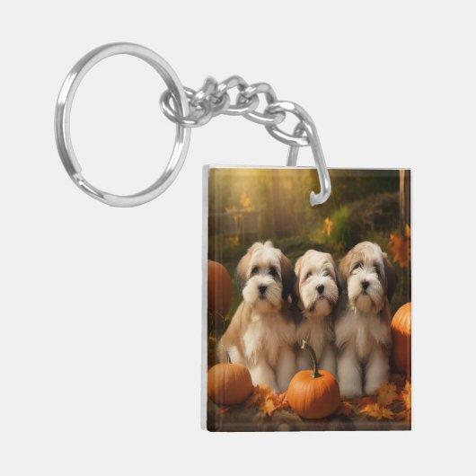 Tibetaanse Terriër Puppy Herfst Delight Pompoen Sleutelhanger (Voorkant Links)